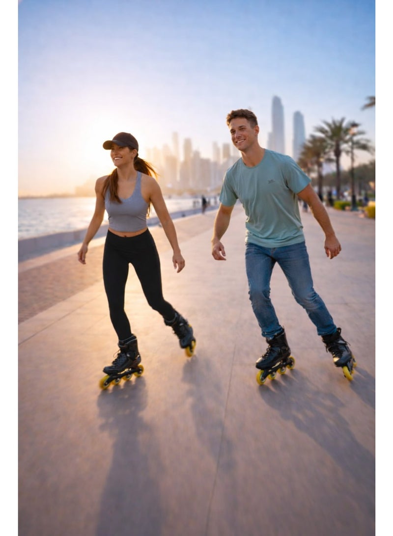 OVERS Professional Inline Skates with 4 PU Wheels, Adjustable Buckle Strap & High-Support Ankle Boot – Black/Yellow - Image 3